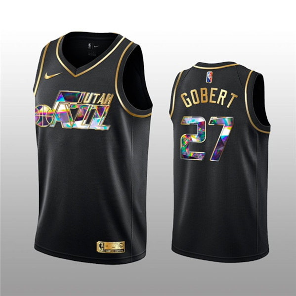 Men's Utah Jazz #27 Rudy Gobert 2021/22 Black Golden Edition 75th Anniversary Diamond Logo Stitched Basketball Jersey